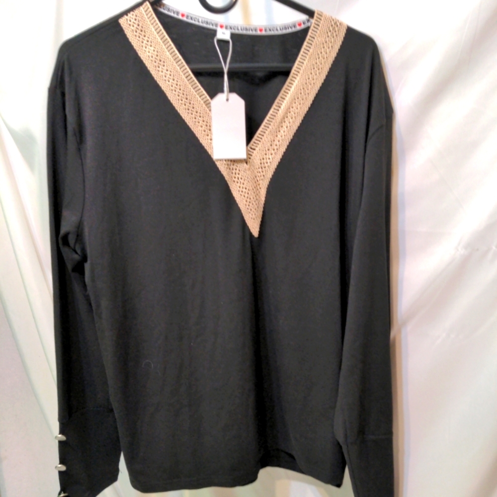Exclusive black blouse size XL Decorated around neck